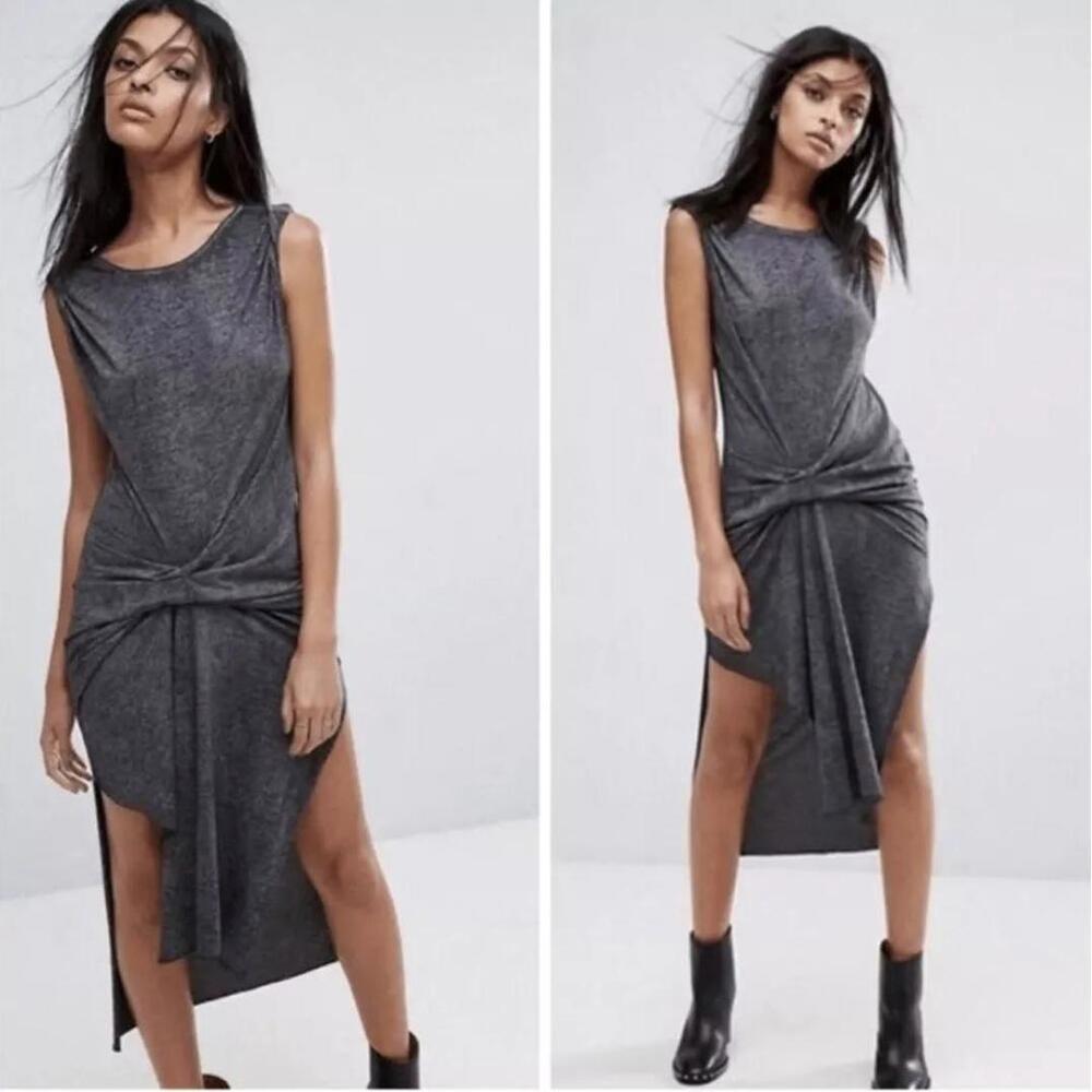 ALLSAINTS Riviera Devo Knot Twist High-Low Dress (M)